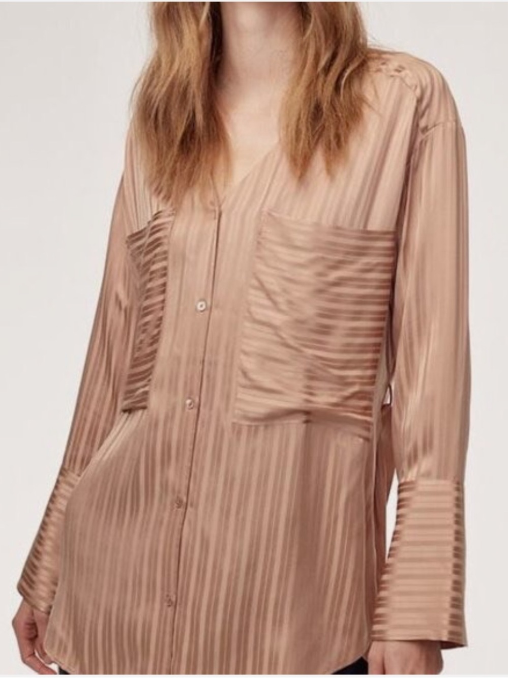 Aritzia Wilfred Zelie Silk-Blend Button-Down Shirt (missing belt)